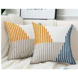 Patchwork Farmhouse Pillow Covers Pack of 2 Striped Linen Decorative Modern